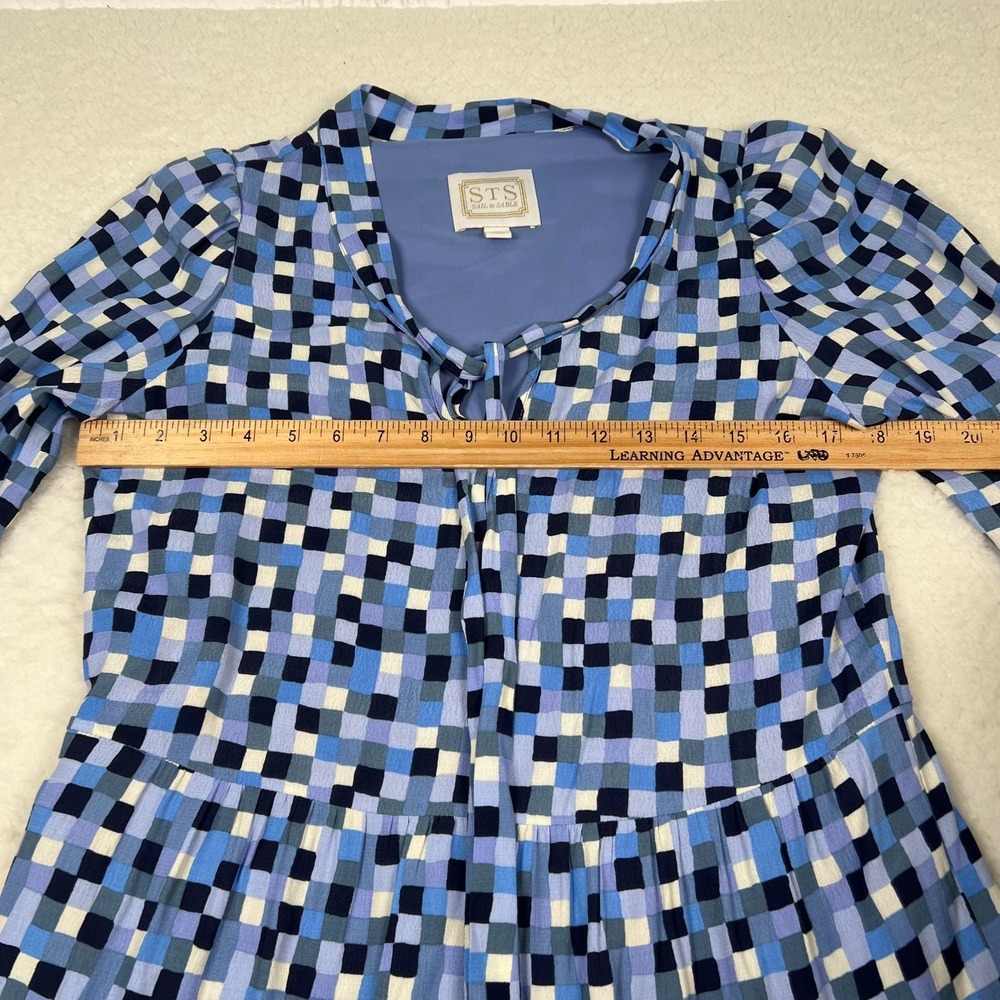 STS Sail to Sable A Line Maxi Dress XS Tiered Check Beach Vacation‎ Blue Cruise - Picture 6 of 10